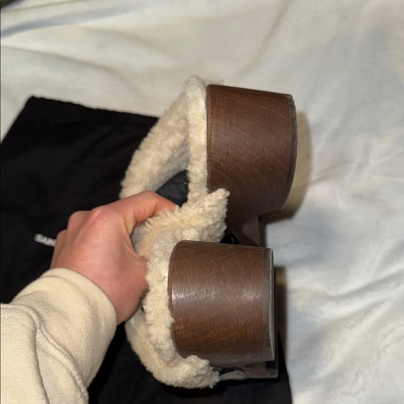 Saint Laurent Le Maillon Shearling Clogs in Black - Picture 10 of 16